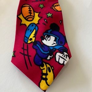 Vintage Mickey Mouse Football Player 100% Silk Tie. Made in Korea .